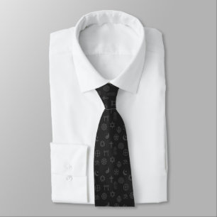 Soft Black Interfaith Symbols Pattern Tie