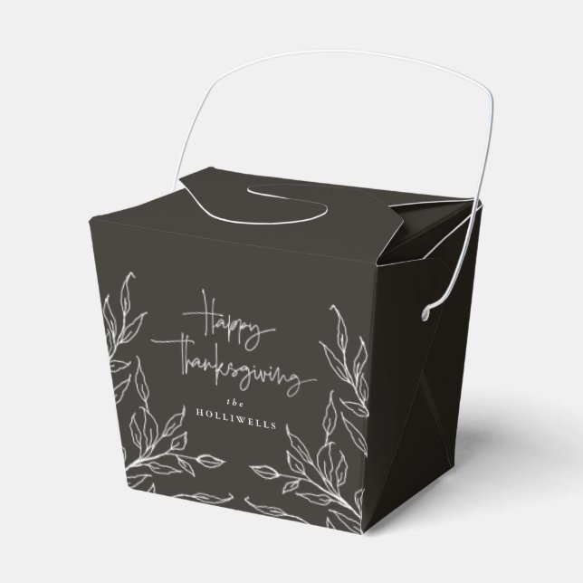 Soft Black Leaf Motif Happy Thanksgiving Favour Box (Front Side)