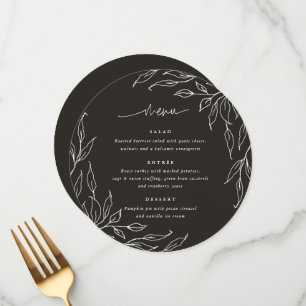 Soft Black Leaf Motif Thanksgiving Dinner Round Menu
