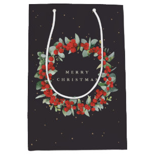 Soft Black Red Berry+Eucalyptus Christmas/Holiday Medium Gift Bag