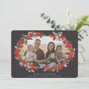 Soft Black Red Berry + Eucalyptus Christmas Photo Holiday Card