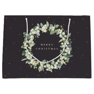 Soft Black Snowberry+Eucalyptus Christmas/Holiday Large Gift Bag