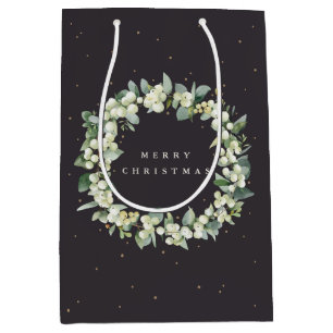 Soft Black Snowberry+Eucalyptus Christmas/Holiday Medium Gift Bag
