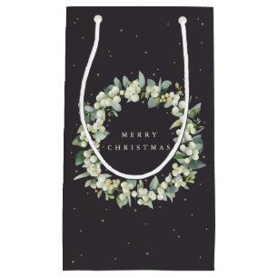 Soft Black Snowberry+Eucalyptus Christmas/Holiday Small Gift Bag