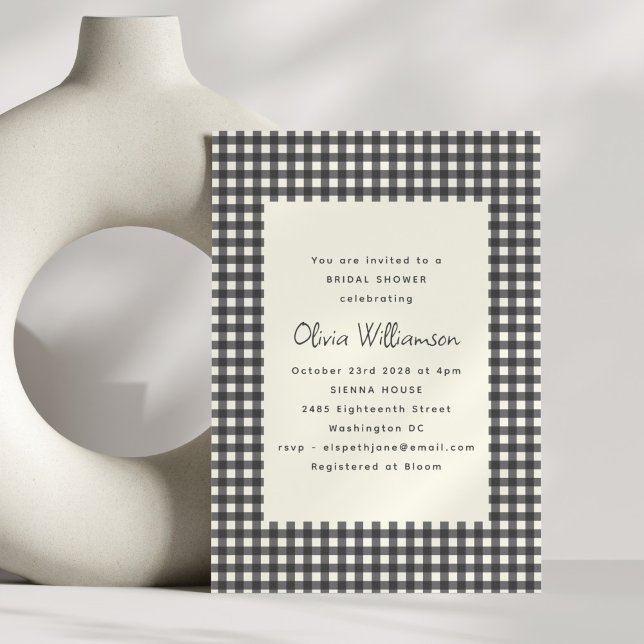 Soft Black White Gingham Plaid Bridal Shower  Invitation (Creator Uploaded)