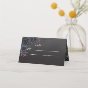 Soft Black With Black Rose Wedding Place Card