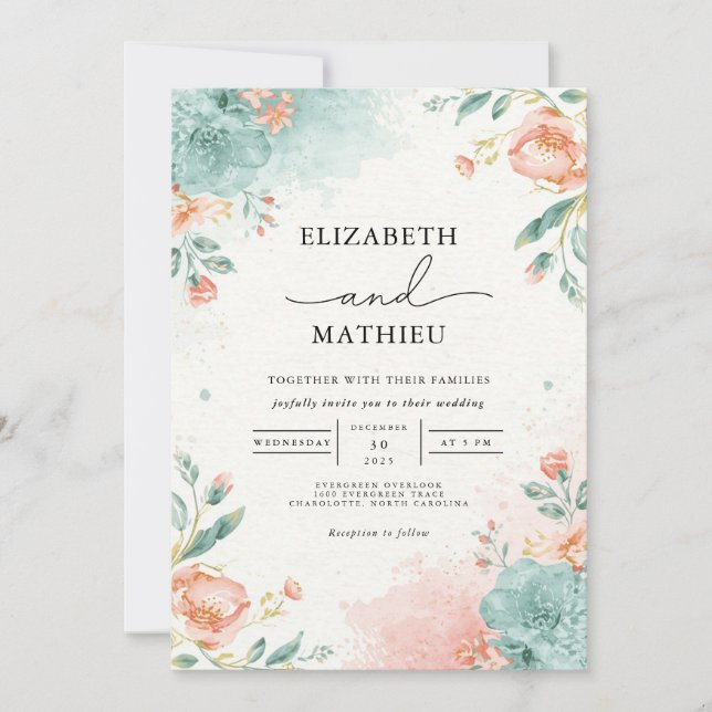 Soft Bloom Wash Botanical Wedding Invitation (Front)