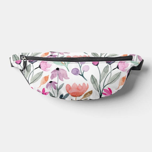 Soft Bloom Watercolor Flower Pattern Pastel  Bum Bags (Lay Down)