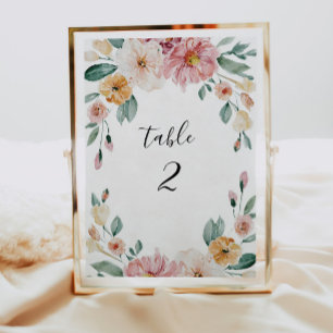 Soft Blooms Wedding Reception Table Number Card