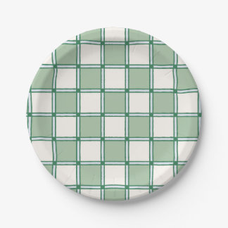 Soft Blue and Green Preppy Checkers Paper Plate