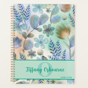 Soft Blue and Green Watercolor Floral Pattern Planner
