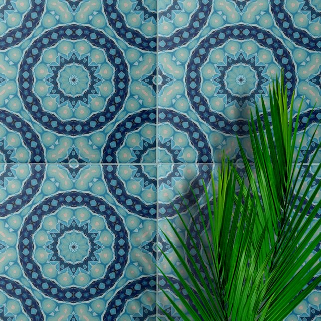 Soft Blue and Indigo Symmetrical Geometric Shapes Ceramic Tile (Creator Uploaded)