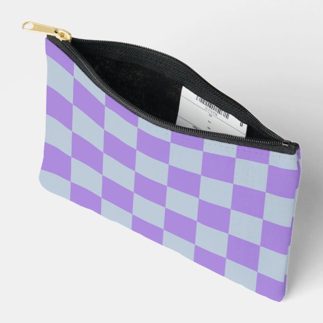 Soft Blue and Lavender Chequered Accessory Pouch (Open)