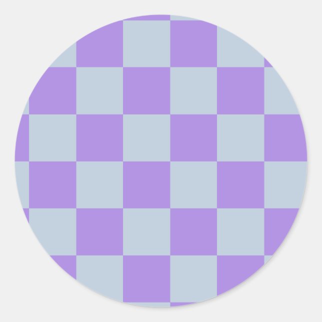 Soft Blue and Lavender Chequered Classic Round Sticker (Front)