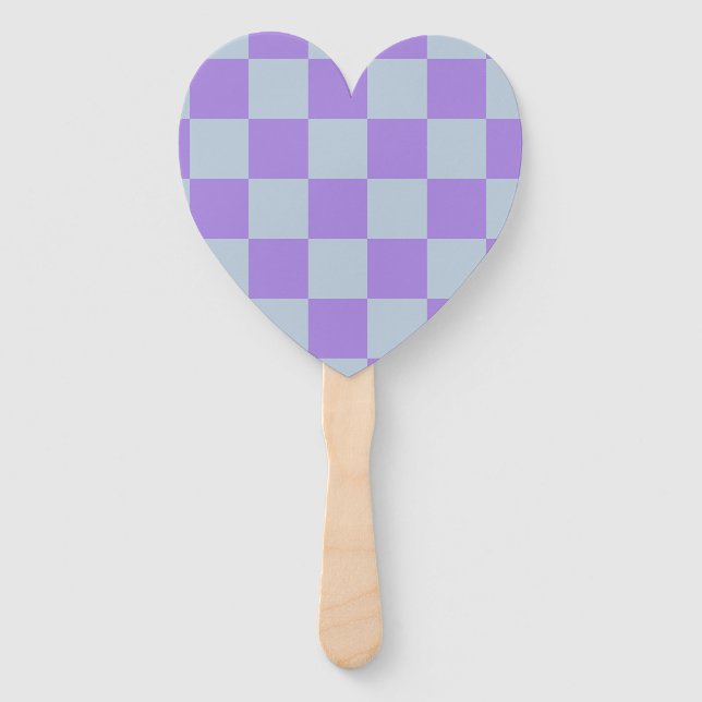 Soft Blue and Lavender Chequered Hand Fan (Front)