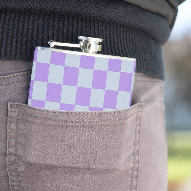 Soft Blue and Lavender Chequered Hip Flask (In Situ)