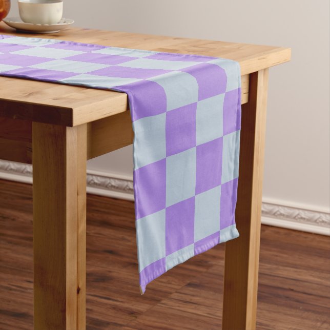 Soft Blue and Lavender Chequered Long Table Runner (In Situ)