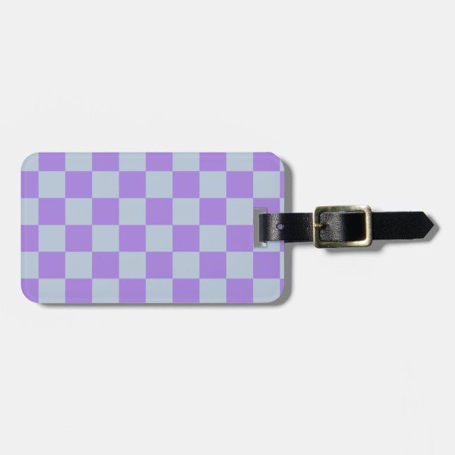 Soft Blue and Lavender Chequered Luggage Tag (Front Horizontal)