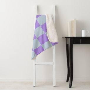 Soft Blue and Lavender Chequered Sherpa Blanket