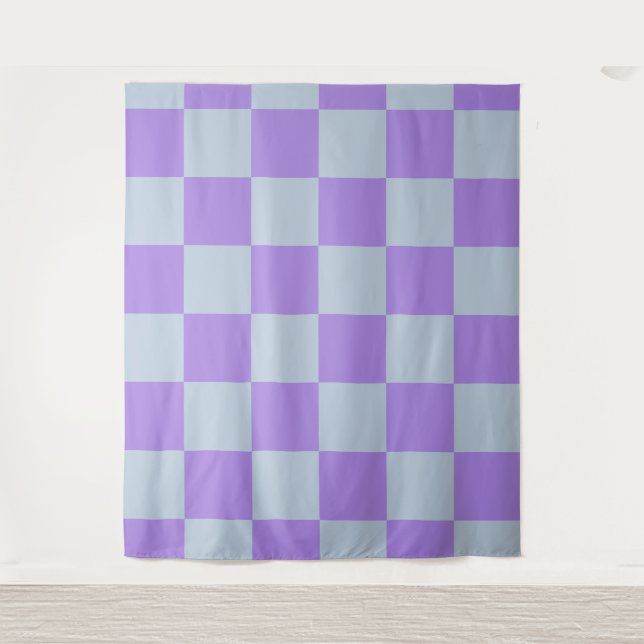 Soft Blue and Lavender Chequered Tapestry (Front)
