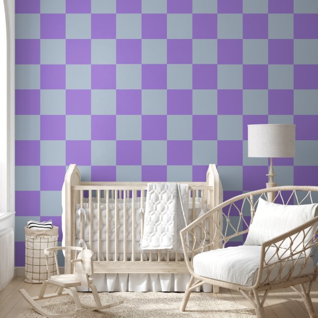 Soft Blue and Lavender Chequered Wallpaper (Kids)