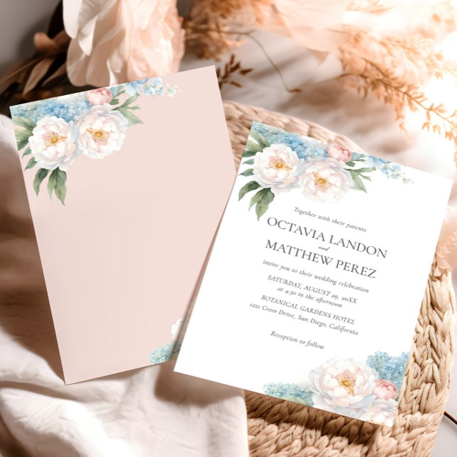 Soft Blue and Pink Flowers classic Botanical  Invitation (Creator Uploaded)