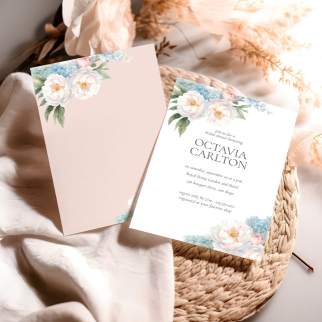 Soft Blue and Pink Flowers classic Bridal Shower Invitation (Creator Uploaded)