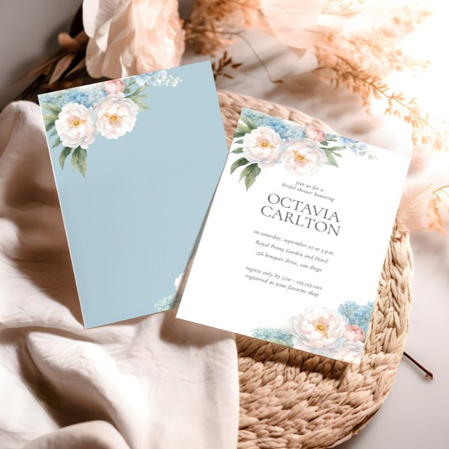 Soft Blue and Pink Flowers classic Bridal Shower Invitation (Creator Uploaded)