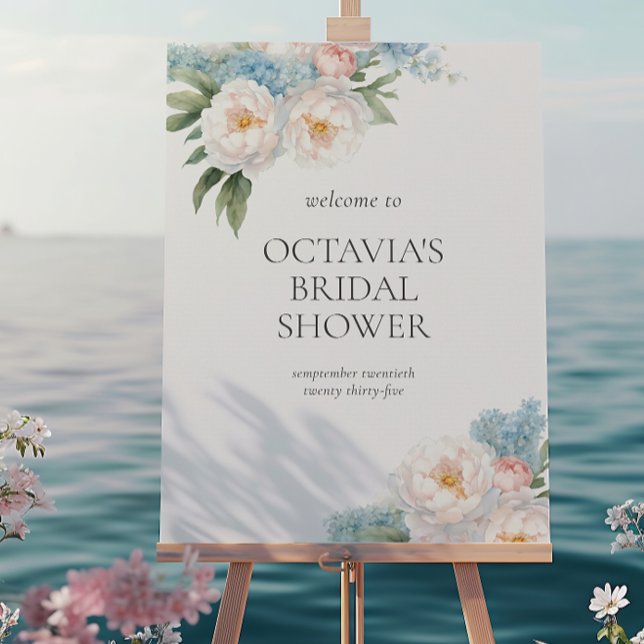 Soft Blue and Pink Flowers classic Bridal Shower Poster (Creator Uploaded)