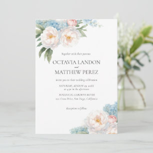 Soft Blue and Pink Flowers classic QR CODE RSVP Invitation