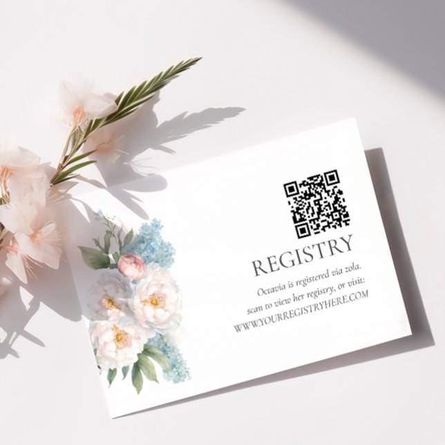 Soft Blue and Pink FLOWERS QRCODE REGISTRY Enclosure Card (Creator Uploaded)