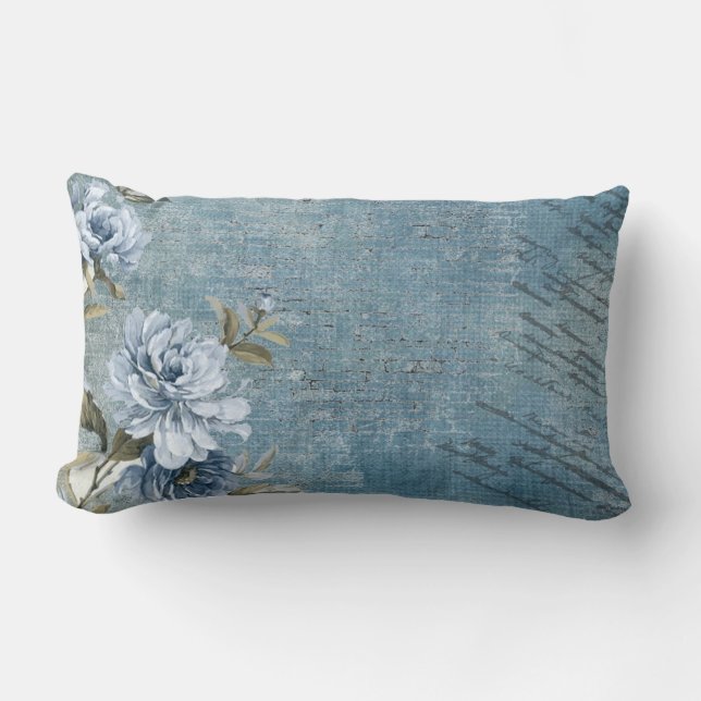 Soft Blue and Roses Throw Pillow (Front)