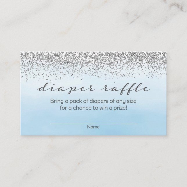 Soft Blue and Silver Baby Shower Diaper Raffle Enclosure Card (Front)