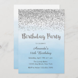 Soft Blue and Silver Birthday Invitation