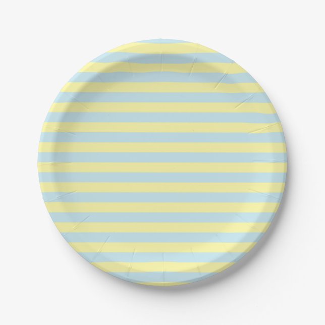 Soft Blue and Soft Yellow Stripes Paper Plate (Front)