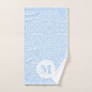 Soft Blue and White Botanical with Monogram Hand Towel