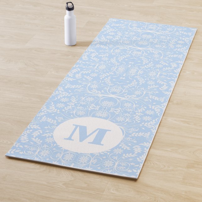 Soft Blue and White Botanical with Monogram Yoga Mat (In Situ)