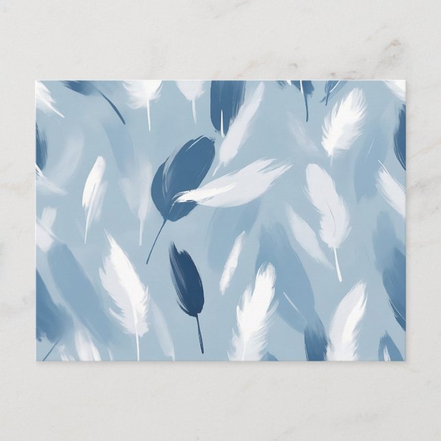 Soft Blue and White Feathers  Abstract  Postcard (Front)