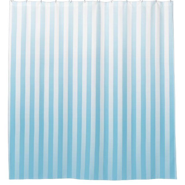 Soft Blue and White Gradated Stripes Shower Curtain (Front)