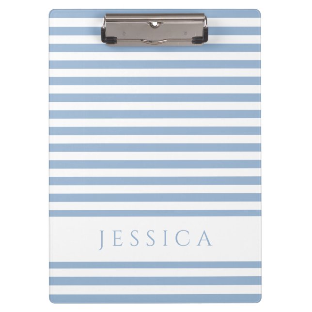 Soft Blue And White Striped Pattern Name Clipboard (Front)