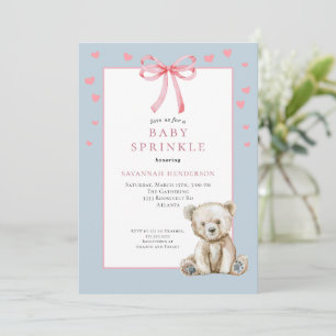 Soft Blue Baby Sprinkle with Bow Cute Teddy Bear Invitation