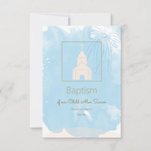 Soft Blue Baptism RSVP with Gold Accents Card