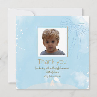 Soft Blue Baptism Thank you card with Gold Accents