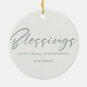 SOFT BLUE BERRIES WREATH OVERLAY BLESSINGS PHOTO CERAMIC ORNAMENT