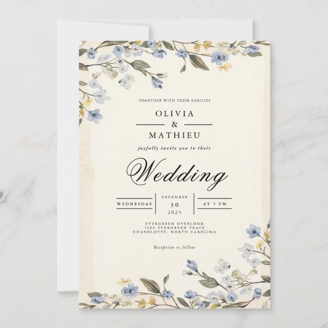 Soft Blue Blossom Arch Wedding Invitation (Front)