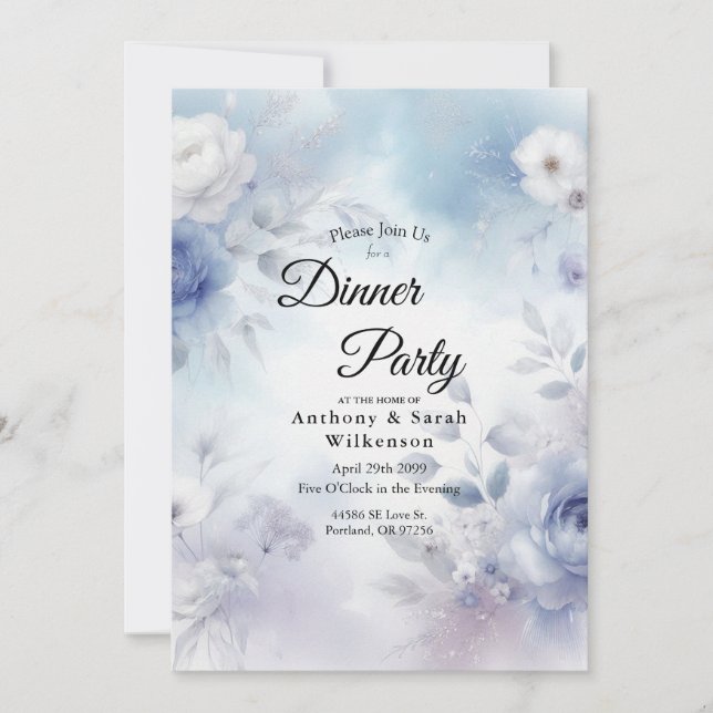 Soft Blue Blossoms and Lavender Mist Invitation (Front)