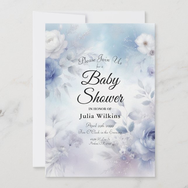 Soft Blue Blossoms and Lavender Mist Invitation (Front)