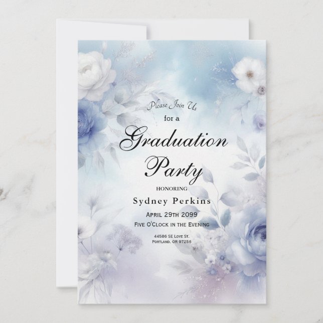 Soft Blue Blossoms and Lavender Mist Invitation (Front)