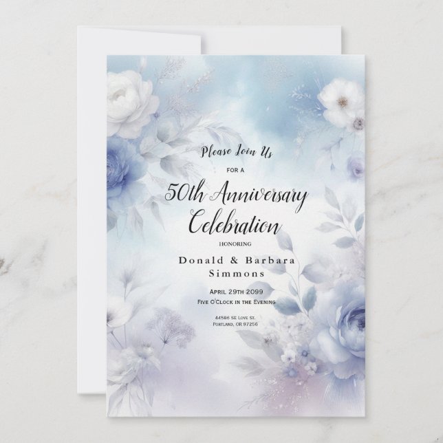 Soft Blue Blossoms and Lavender Mist Invitation (Front)