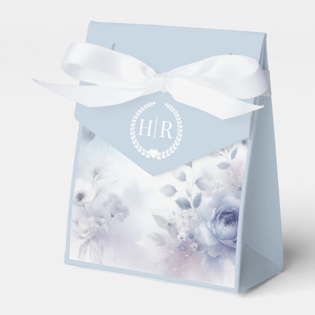 Soft Blue Blossoms and Lavender Mist Wedding Favour Box (Front Side)